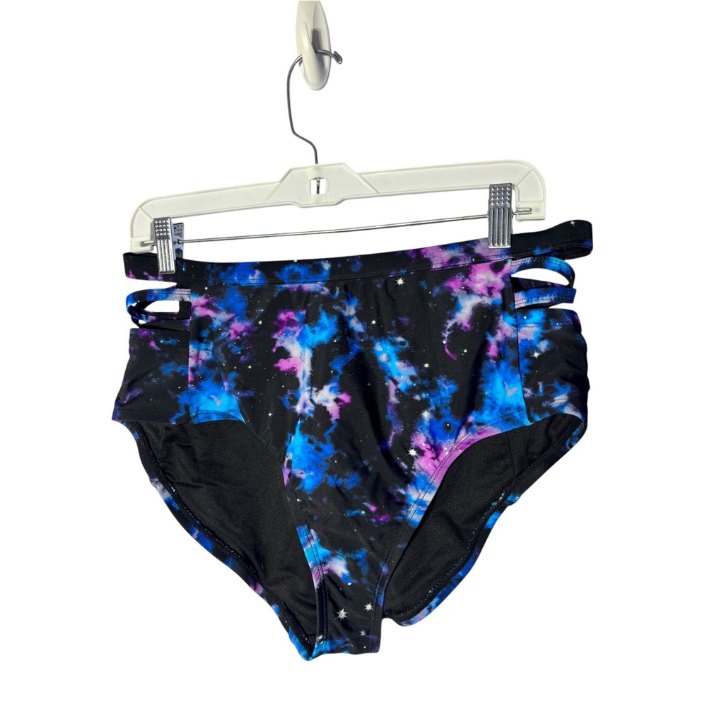 Hot topic women's large high waisted side cut out galaxy print bikini bottom